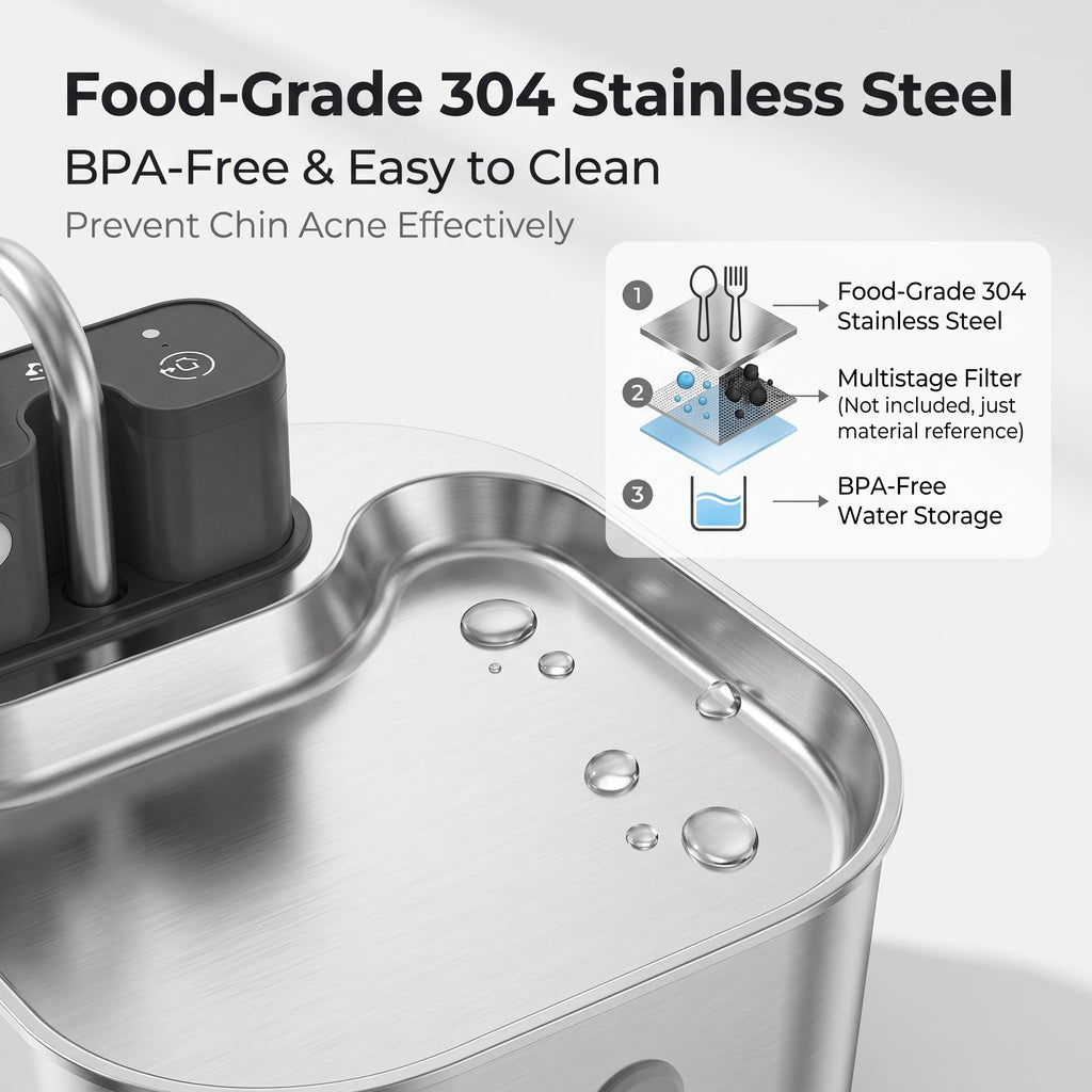 2L Wireless Smart Pet Fountain Stainless Steel Cat Dog Water Dispenser Motion Sensor Rechargeable Auto Drink Bowl( No 5V 1A Plug