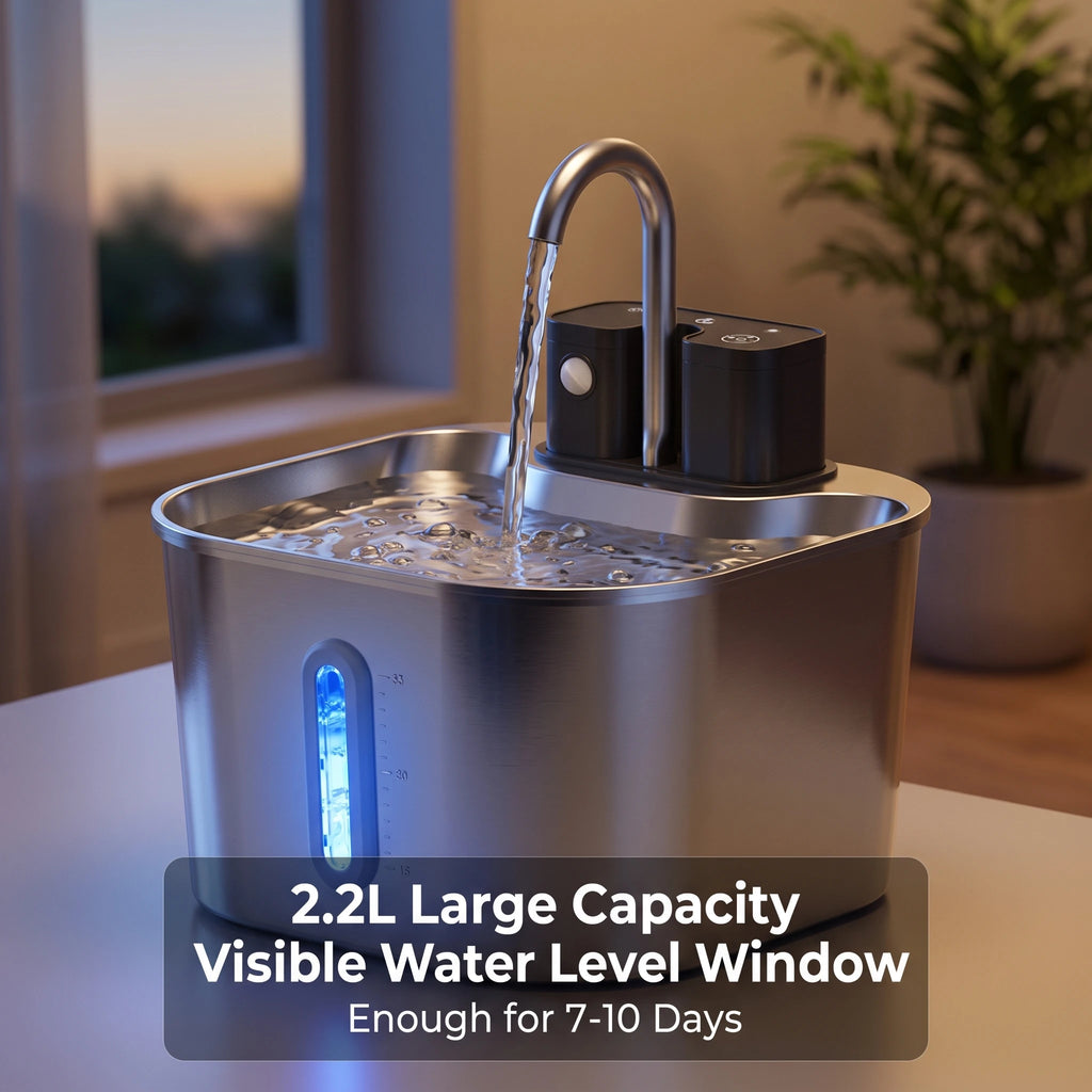 2L Wireless Smart Pet Fountain Stainless Steel Cat Dog Water Dispenser Motion Sensor Rechargeable Auto Drink Bowl( No 5V 1A Plug